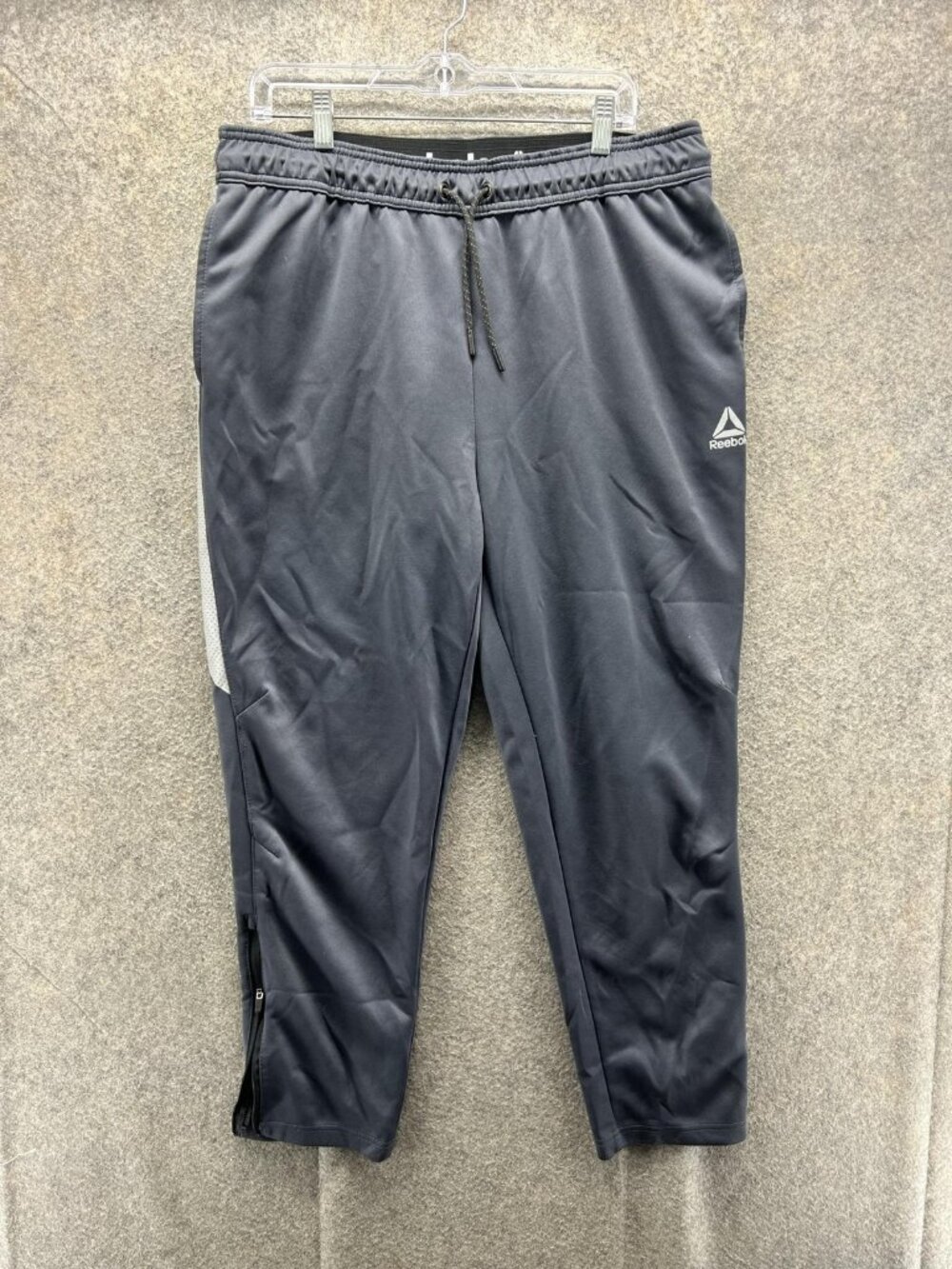 Reebok Track Pants Mens XL Gray Knit Elastic Waist Tapered Zip Ankle Athletic